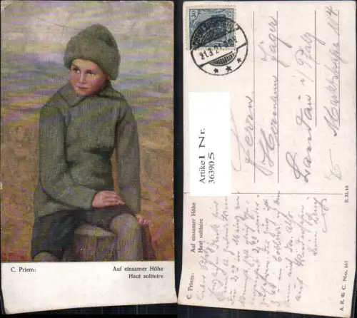 363905,Künstler Ak C. Priem Auf einsamer Höhe Kind Bub Junge m. Haube