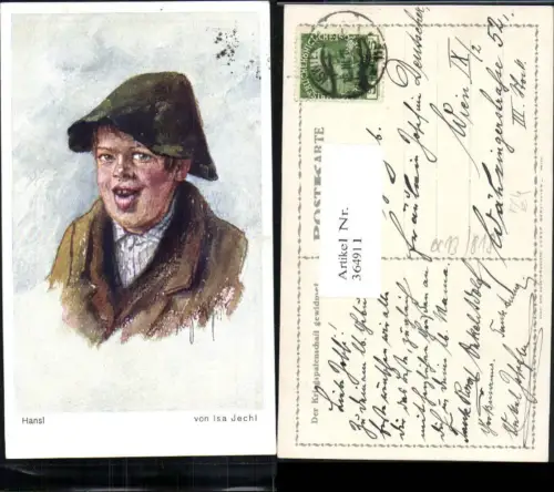 364911,Künstler Ak Isa Jechl Hansl Kind Bub Junge Hut Portrait
