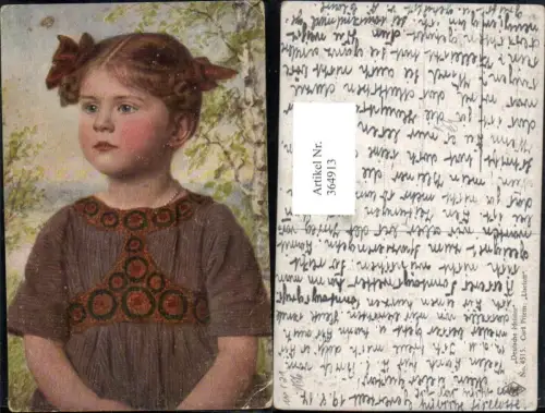364913,Künstler Ak Carl Priem Liselott Kind Mädchen Zöpfe Haarschleife