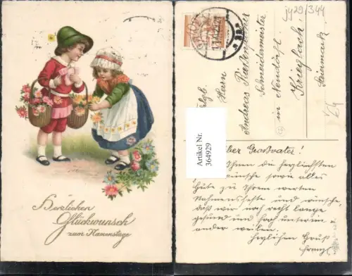 364929,Künstler Ak Kinder Tracht Hut Haube Blumen Namenstag Goldschrift pub Erika 6274