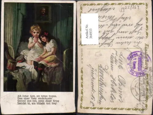 364933,Künstler Ak Kinder Mädchen beten i. Bett Text Gebet