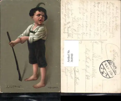 364940,Künstler Ak H. Kaulbach Lausbub Kind Bub Junge Wanderstock Hut