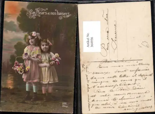 364956,Kinder Mädchen i. Kleider Haarschleife Korb Blumen Rosen pub DIX 695euro3