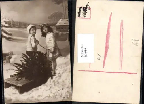 364959,Fotomontage Kinder m. Schlitten Winterlandschaft