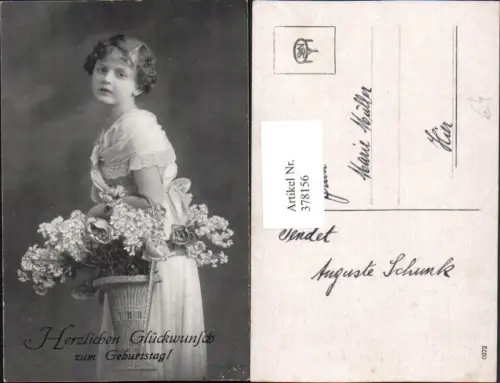 378156,Geburtstag Mädchen m. Kleid Blumenkorb Blumen Rosen