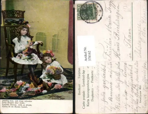 378162,Kinder Mädchen Stuhl Blumen Spruch Text