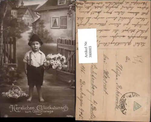 380003,Kind Junge Bub Tracht Lederhose Hut Korb Blumen Rosenstrauß pub NPG 7020euro5