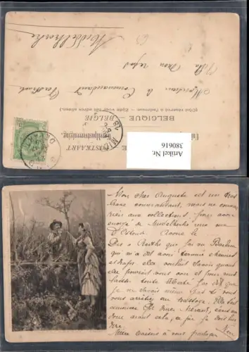 380616,Künstler Ak F. Zanaro Liebesschranke Bauern Liebe Paar Blume Holzstamm