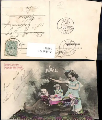 388011,Kind Mädchen m. Spielzeug Puppe Gr. Holzschuh Blumen Spruch