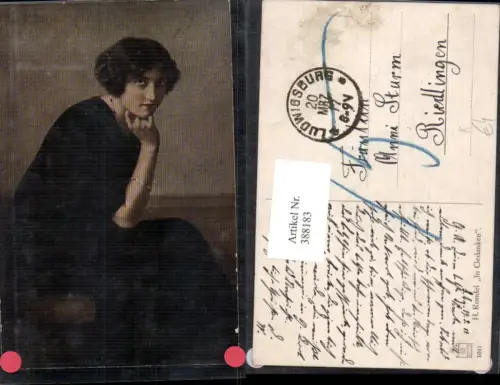 388183,Künstler Ak H. Rondel In Gedanken Frau Schmuck Perlenkette Portrait