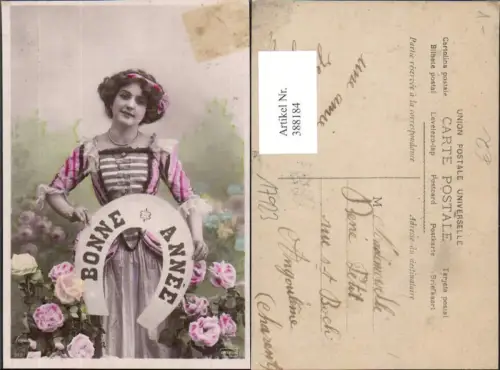 388184,Frau Lockenkopf Haarband Hufeisen Rosen Blumen Bonne Annee