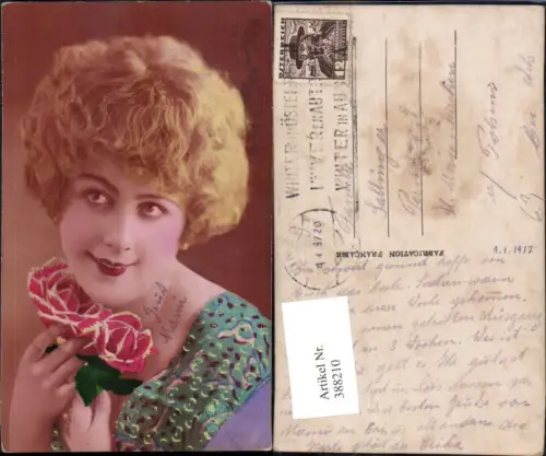 388210,Blonde Frau Lockenkopf Rosen Blumen Portrait