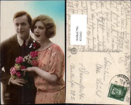 411641,Paar hält Blumenstrauß Liebe Bahnpost Dresden Rechenbach pub A. Noyer 4284