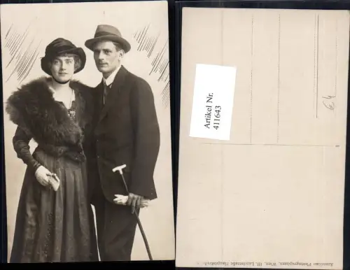 411643,Foto Ak Paar Hochzeit Pelzmode Handschuhe Liebe