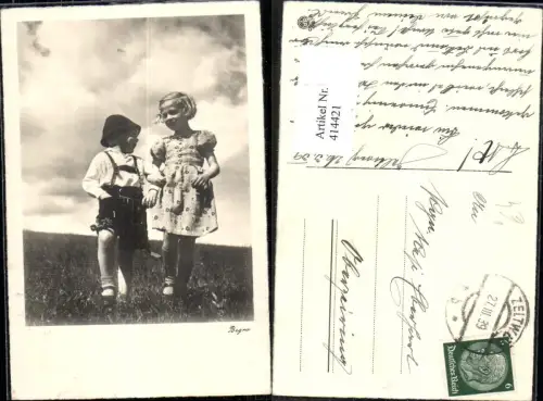 414421,Foto Ak Kinder Tracht Lederhose Hut laufen über Wiese pub Begro 5267
