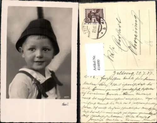 414490,Foto Ak Kind Bub Junge Hut Lederhose Hosenträger Portrait