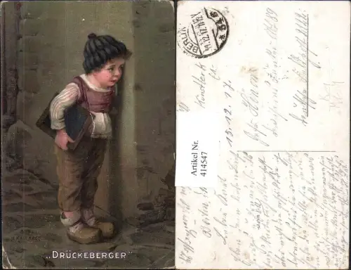 414547,Künstler Ak H. Kaulbach Drückeberger Kind Bub Junge m. Schultafel