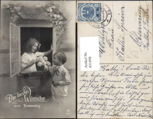 431498,Kinder b. Fenster Blumen Blumenstrauß Namenstag pub K. Juno B 1057euro1