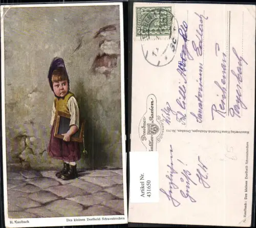 431650,Künstler Ak H. Kaulbach Des kleinen Dorfheld Schwesterchen Kind Mädchen Schiefertafel Schule