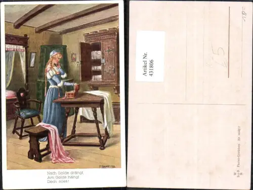 431806,Künstler Ak F. Kaskeline Frau Schmuckschatulle Schmuck Stube Faust Gretchen