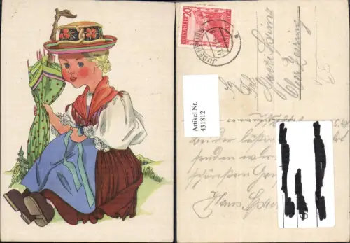 431812,Künstler Ak Frau m. Hut Schirm Tracht pub F. E. Brandt