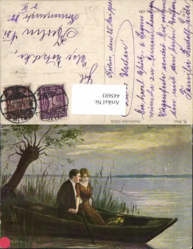 445693,Künstler Ak M. Max Heimliches Glück Paar Ruderboot Boot Händchenhalten Liebe