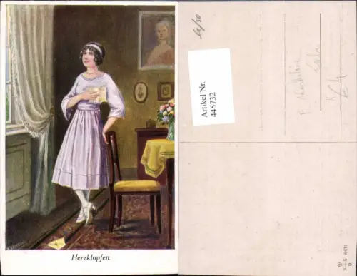 445732,Künstler Ak F. Kaskaline Herzklopfen Frau m. Liebesbrief Lesen Liebe