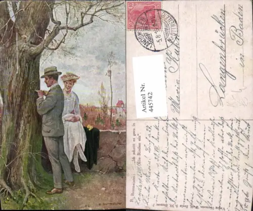 445742,Künstler Ak R. Borrmeister Ich schnitt es gern i. alle Rinden ein Paar Liebe