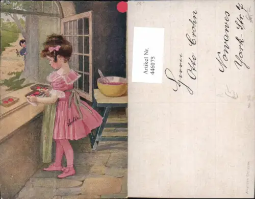446075,Künstler Ak American Children Kind Mädchen Kekse Kuchen Backen Essen
