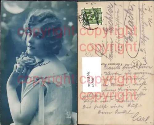 465061,Frau Ring Rose i. Hand French Deco photo postcard pub P.C. Paris 1204
