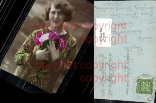 465075,Frau Rote Lippen Blumen Beauty photo Postcard pub EAS 7001euro2