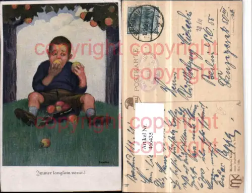466435,Künstler AK St. Bender Immer langsam voran Kind Äpfel