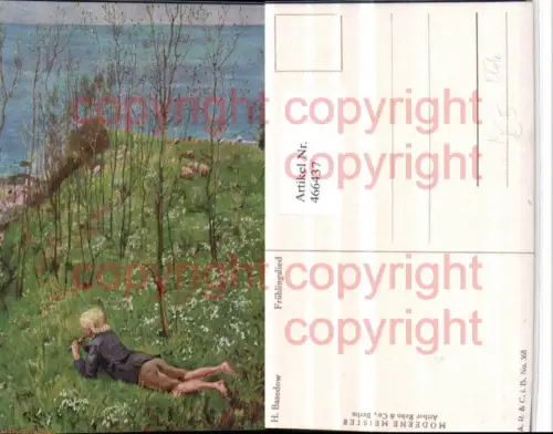 466437,Künstler AK H. Basedow Frühlingslied Kind Wiese Flöte