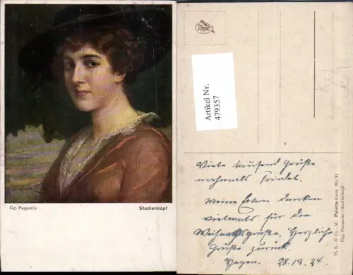 479357,Künstler Ak G. Papperitz Studienkopf Frau mit Hut