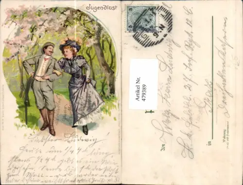 479389,Künstler Ak Paar Liebe Spazieren i. Park Jugendlust pub Paul Fink Chemnitz