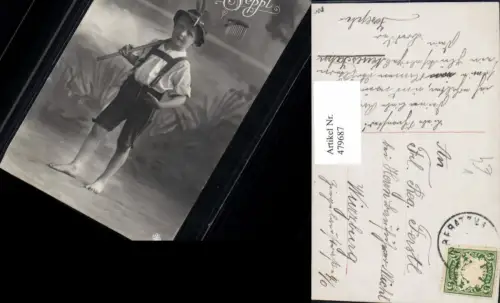 479687,Kind Bub Junge in Tracht Lederhose Hut m. Rechen pub RPH SBW 1293euro94