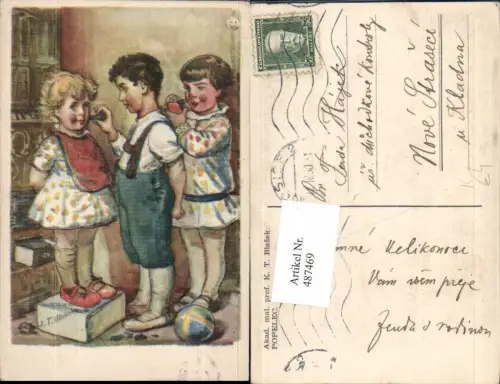 487469,Künstler Ak J. T. Blazel Kinder schminken sich Ball Spielzeug