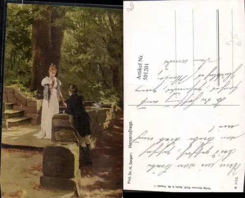 501201,Künstler Ak H. Seeger Herzensfrage Paar Liebe Händchenhalten