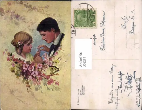 501237,Künstler Ak J. Nosek Verlobt Paar Liebe Ring Verlobung