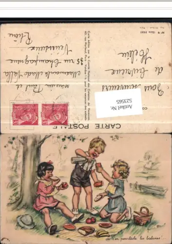 523565,Künstler AK G. Bouveit Picknick Kinder Essen Bananen Brot Korb