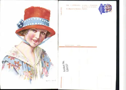 526157,Künstler AK F. Martin-Kavel Frau m. Hut Zylinder Portrait