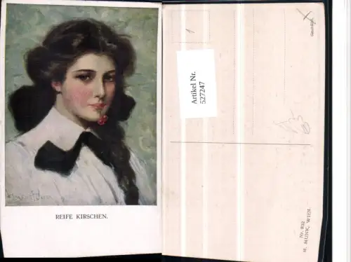 527247,Künstler AK Clarence F. Underwood Munk Vienne Frau Kirschen Obst