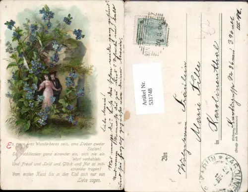 531748,Künstler Litho Frau Liebe Paar Blumen n. Karolinenthal