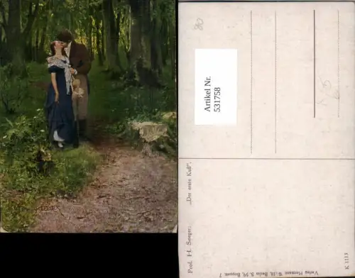 531758,Künstler AK Prof. H. Seeger Frau Liebe Paar Kuss küssen