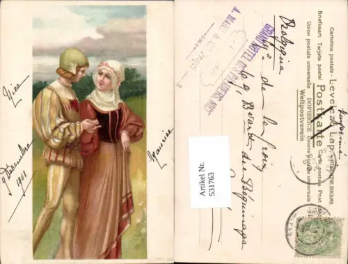 531763,Künstler Litho Frau Liebe Paar Mittelalter Tracht