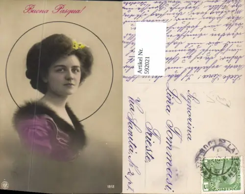 592021,Foto-AK Frau Mode Glamour Haarschmuck pub NPG 1812 Laibach n. Trieste