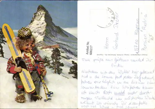 600217,Puppe Igel vermenschlicht Ski Schi Wintersport v. Matterhorn Zermatt