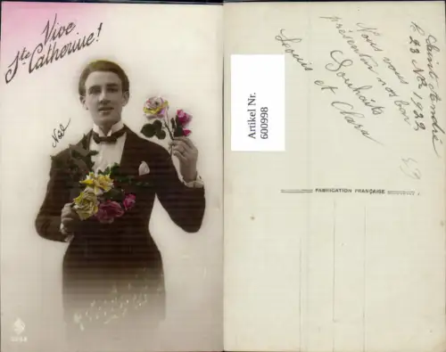 600998,Mann Anzug m. Blumen Vive St Catherine Namenstag