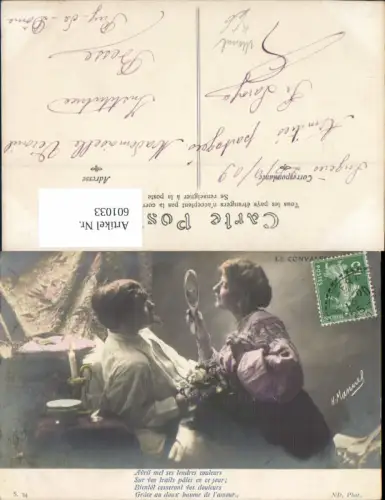 601033,Künstler Ak H. Manuel Paar Liebe Handspiegel Blumen