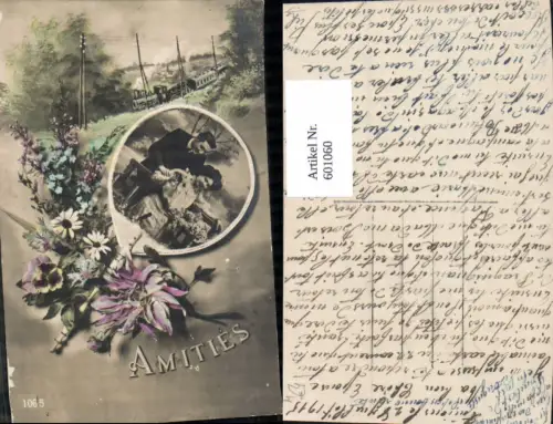 601060,Fotomontage Paar Liebe Amities Eisenbahn Zug Blumen